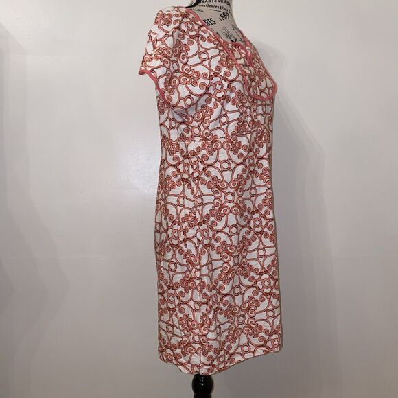 Tommy Bahama Mini Dress Size Small Pink White V Neck Short Sleeve Cotton Printed - Picture 2 of 9